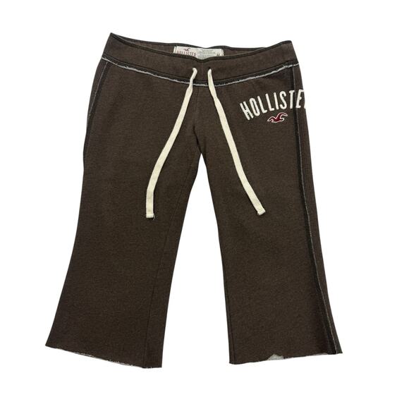 Hollister Sweatpants Womens Medium M Brown Cropped Cut Off Drawstring Beach - Picture 1 of 12